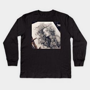 The Reflection of Feminine Essence: Portrait of a Woman in Harmony Kids Long Sleeve T-Shirt